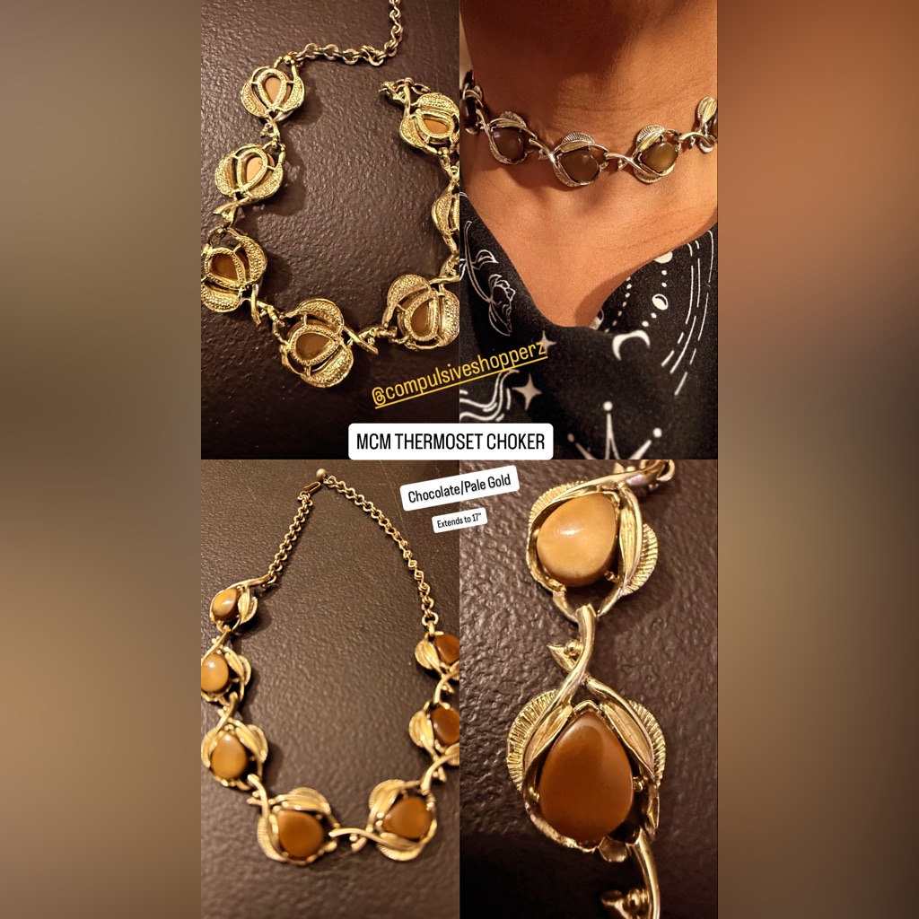 Mcm Pale Gold And Chocolate Thermoset Necklace